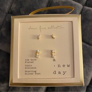 14k Gold Plated SS & Cubic Zirconia Earring Set